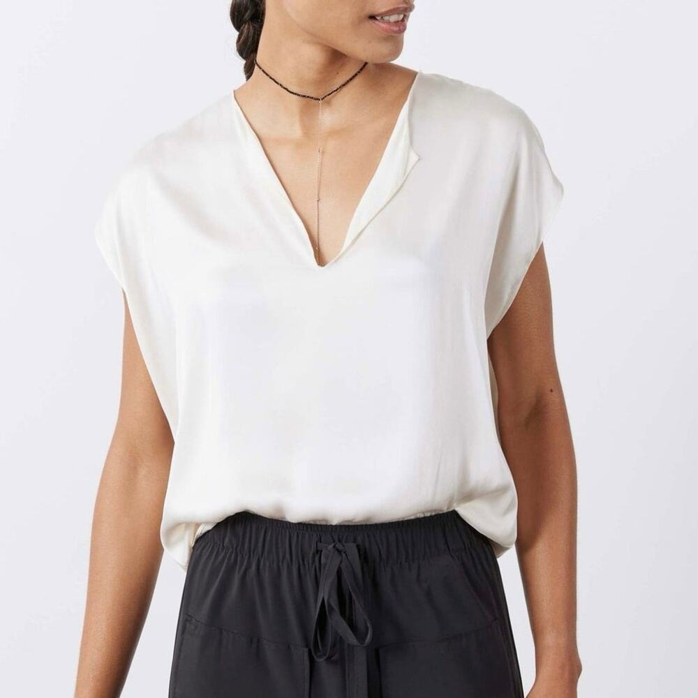 Ruti Ivory All Day Washable 100% Silk Minimalist Quiet Luxury Cap Sleeve Blouse